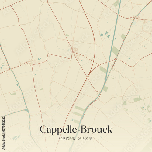 Vintage map of Cappelle-Brouck, France.