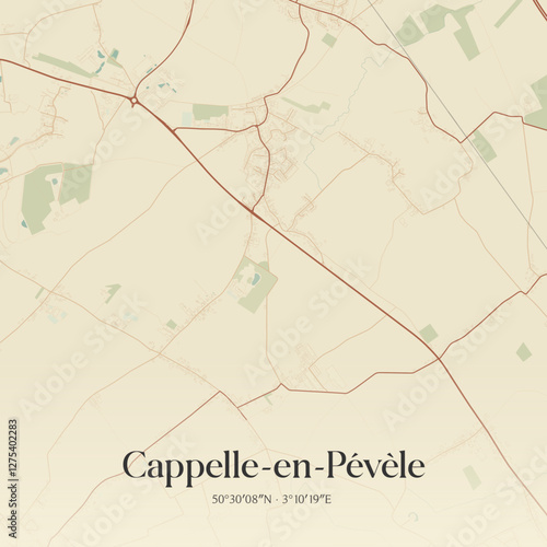 Vintage map of Cappelle-en-Pévèle, France.