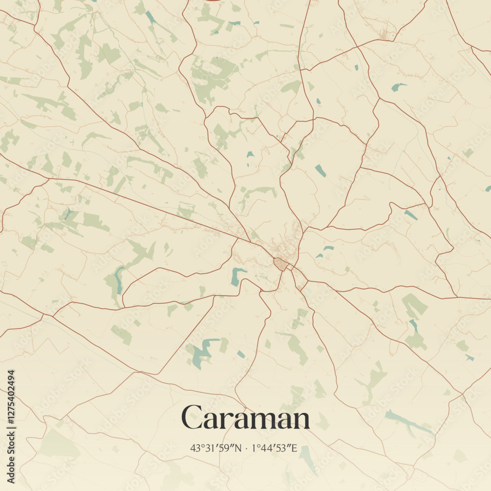 Fototapeta premium Vintage map of Caraman, France.