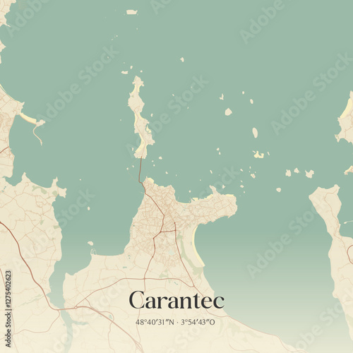 Vintage map of Carantec, France.