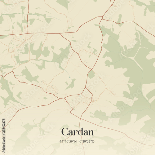 Vintage map of Cardan, France.