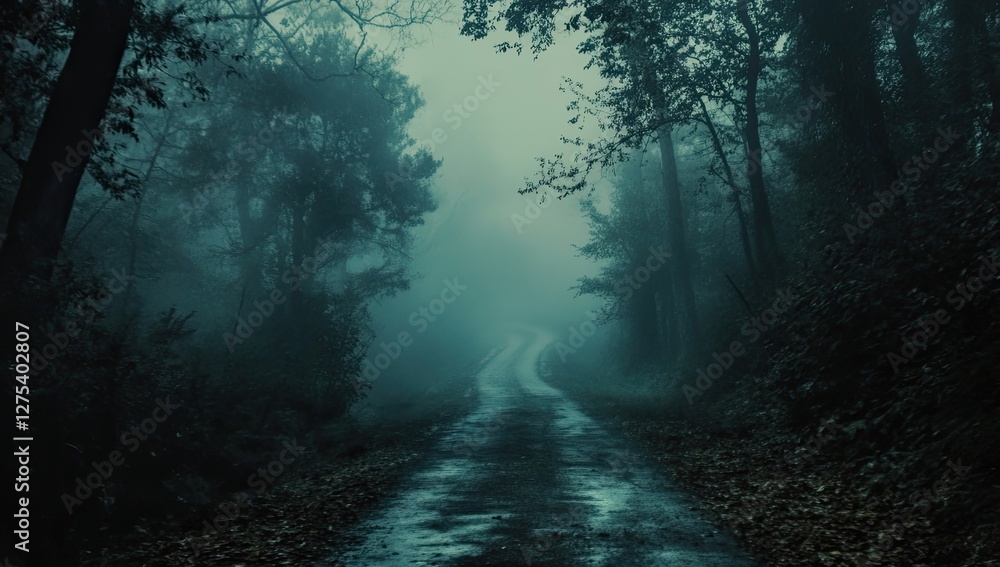 Fototapeta premium Misty Forest Road Path Leading to Mystery