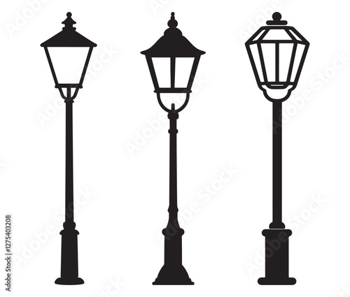 Street Lamp Vector, Vintage Street Lamp Silhouettes Collection. 