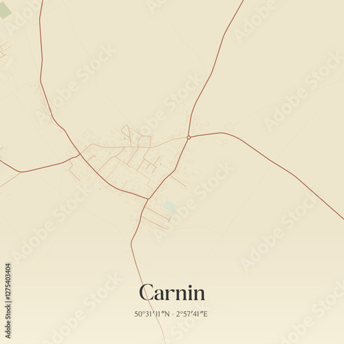 Vintage map of Carnin, France.