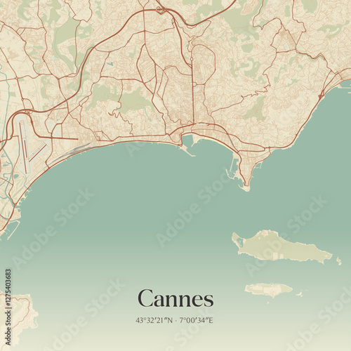 Vintage map of Cannes, France.