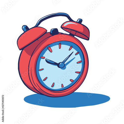 A red alarm clock is spinning on a white background