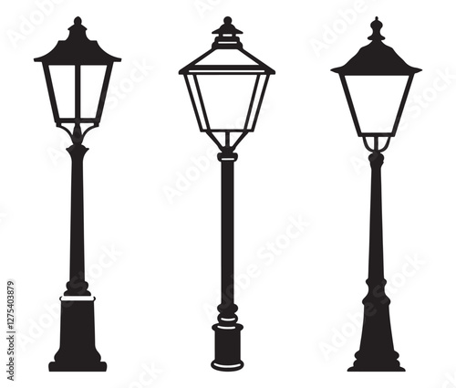 Street Lamp Vector, Vintage Street Lamp Silhouettes Collection. 
