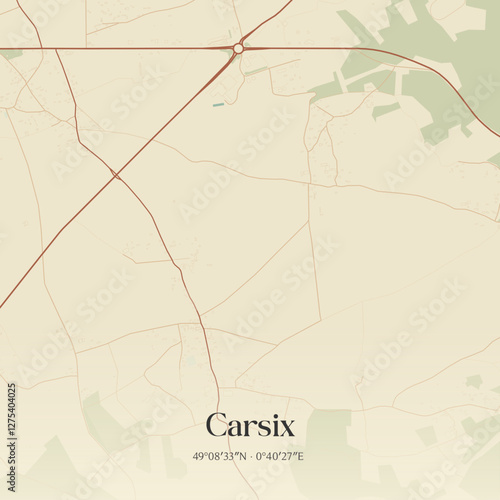 Vintage map of Carsix, France.