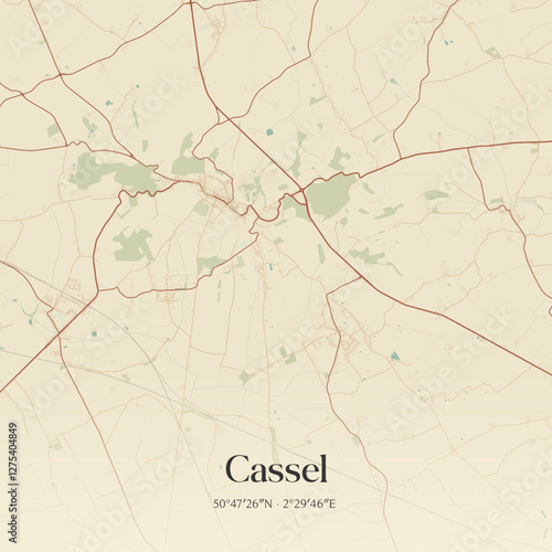 Vintage map of Cassel, France.