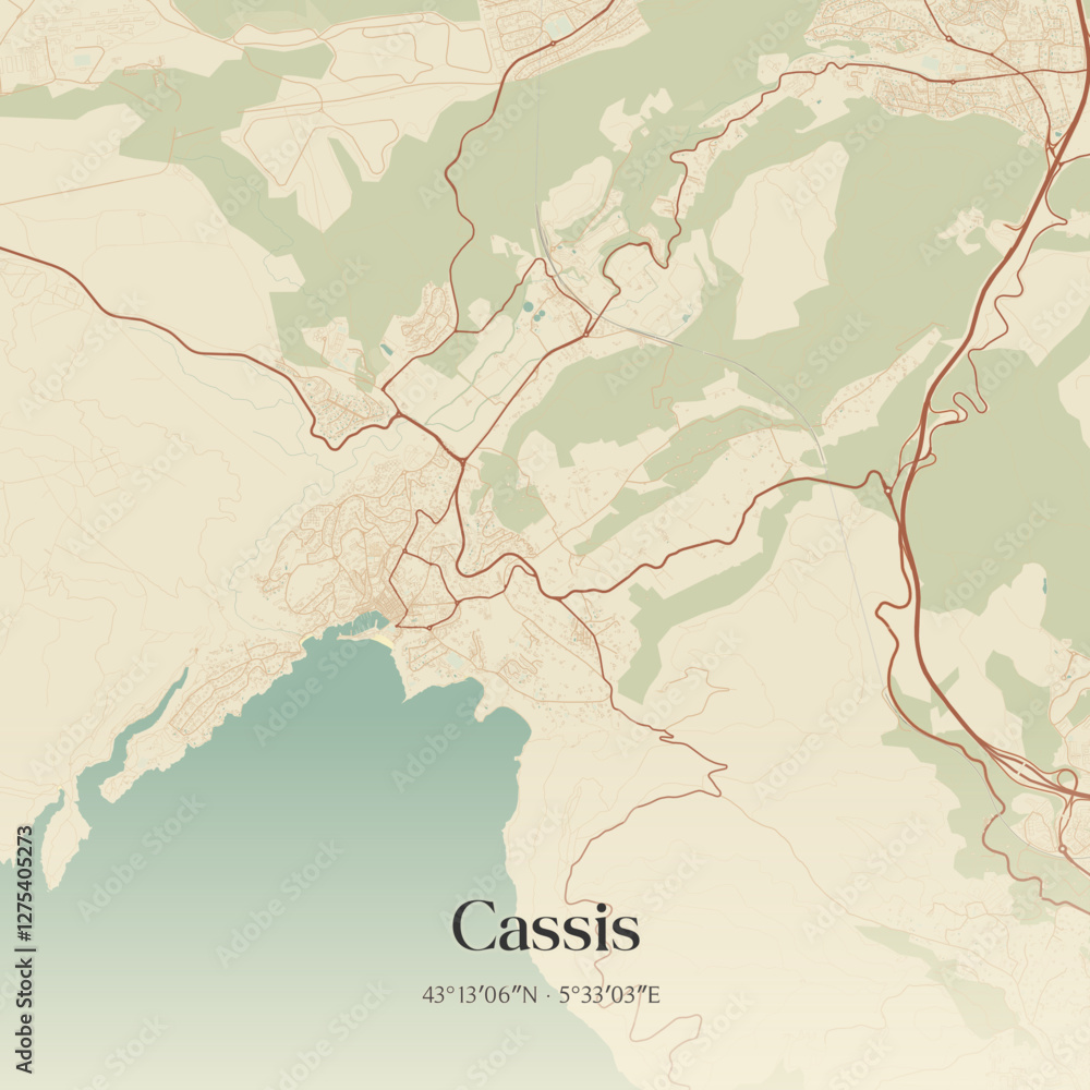 Obraz premium Vintage map of Cassis, France.