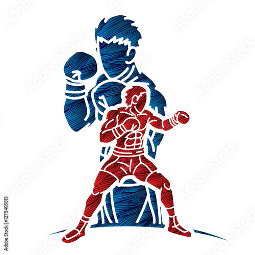 Group of Boxer Mix Action Boxing Sport Cartoon Graphic Vector