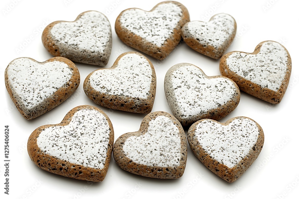 Heart-shaped cookies on white background, sweet treats, food photography Heart-shaped cookies on white background, sweet treats, food photography