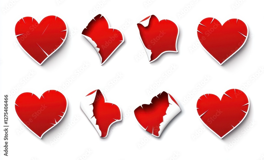Collection of Red Torn Paper Hearts: Perfect for Valentine's Day or Romantic Designs Collection of Red Torn Paper Hearts: Perfect for Valentine's Day or Romantic Designs