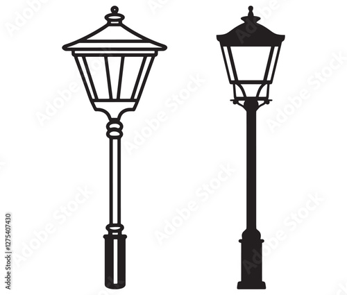 Street Lamp Vector, Vintage Street Lamp Silhouettes Collection. 