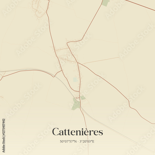 Vintage map of Cattenières, France.