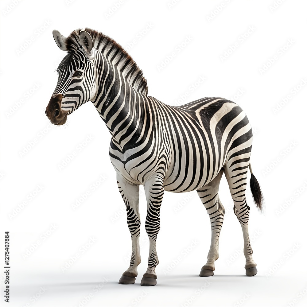Fototapeta premium Plains Zebra Standing Isolated on White Background