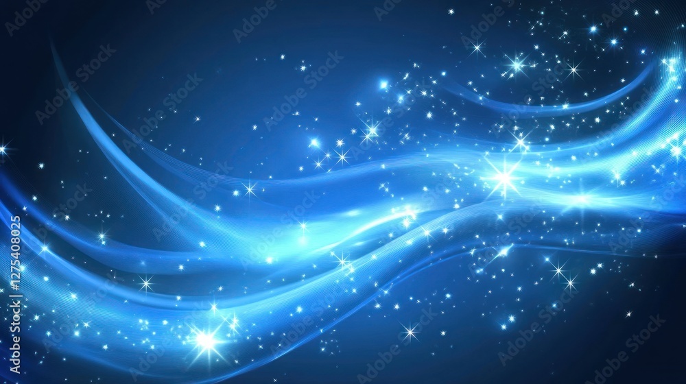 Ethereal blue waves with sparkling stars in motion Ethereal blue waves with sparkling stars in motion