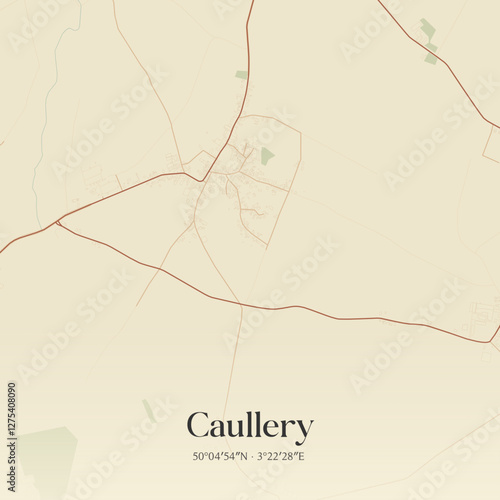 Vintage map of Caullery, France.