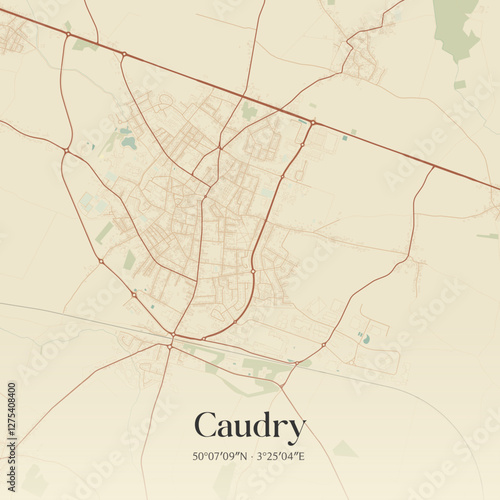 Vintage map of Caudry, France.