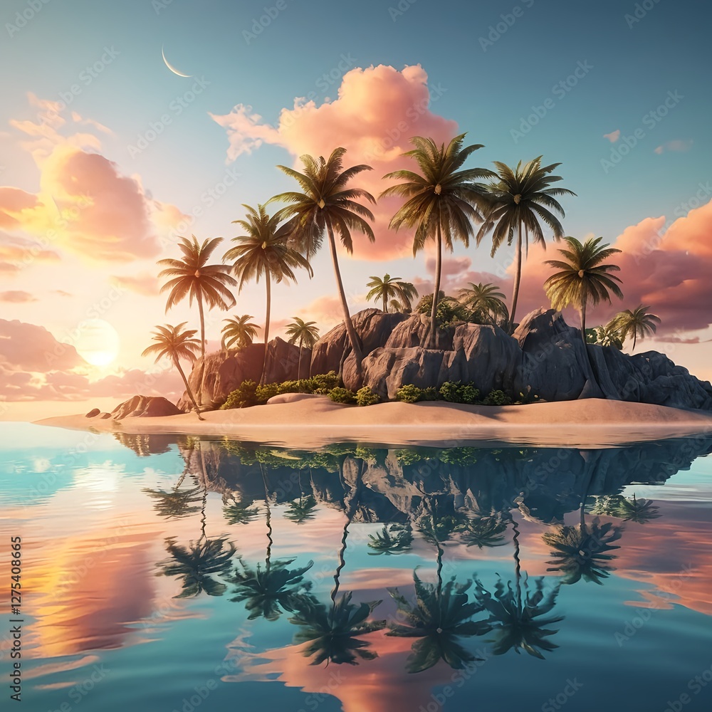 Fototapeta premium Tropical Island Sunset Paradise