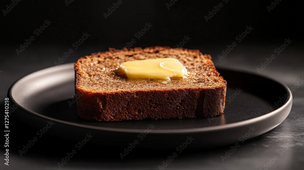 Slice of Whole Wheat Banana Bread with Melted Butter on Top Slice of Whole Wheat Banana Bread with Melted Butter on Top
