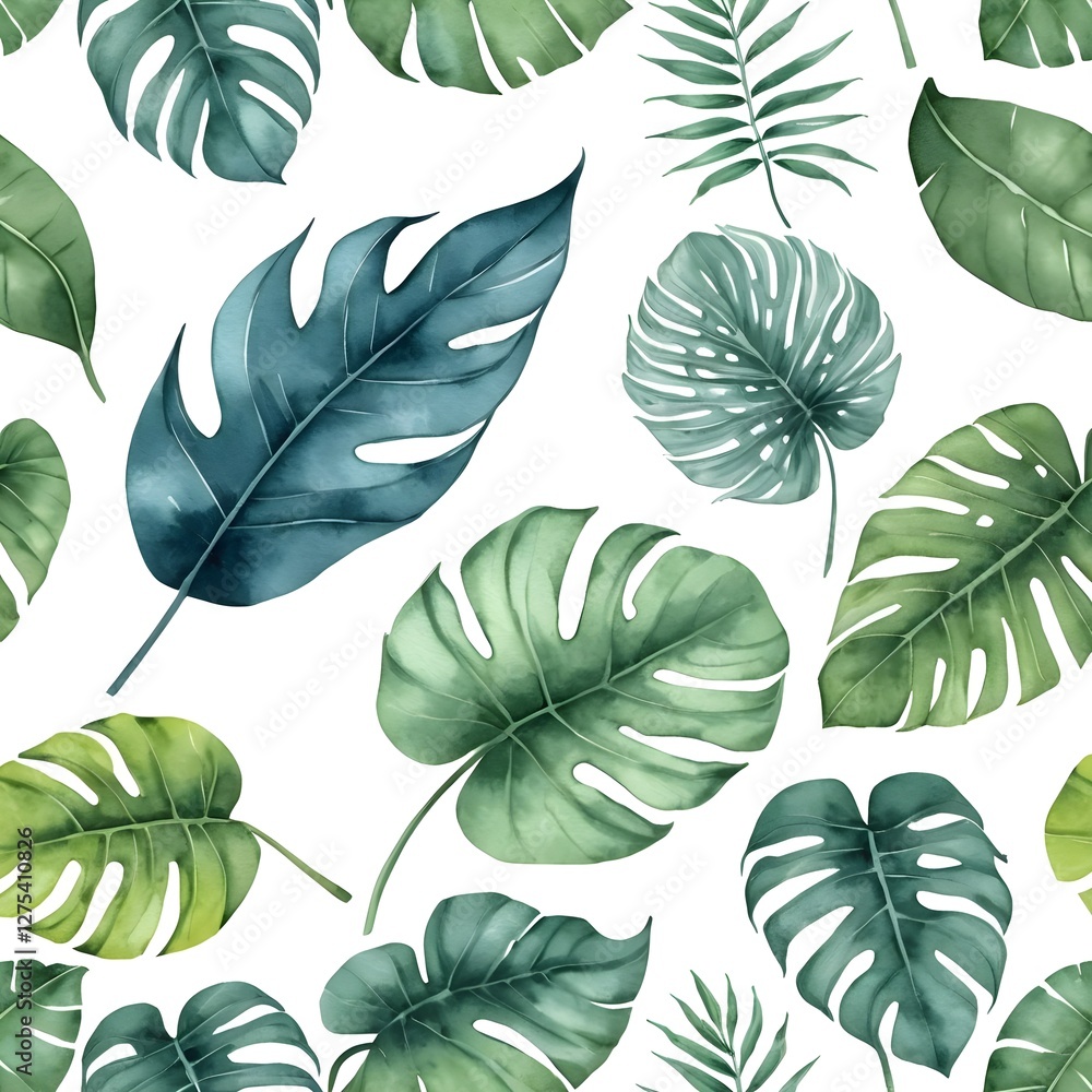 Fototapeta premium Watercolor Tropical Leaves Seamless Pattern