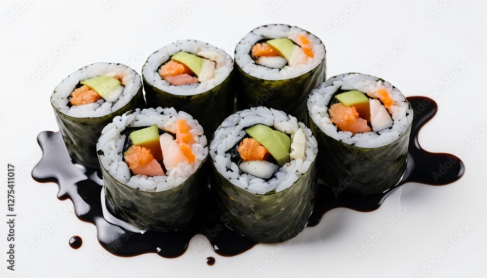 Delicious Sushi Rolls with Soy Sauce Delicious Sushi Rolls with Soy Sauce