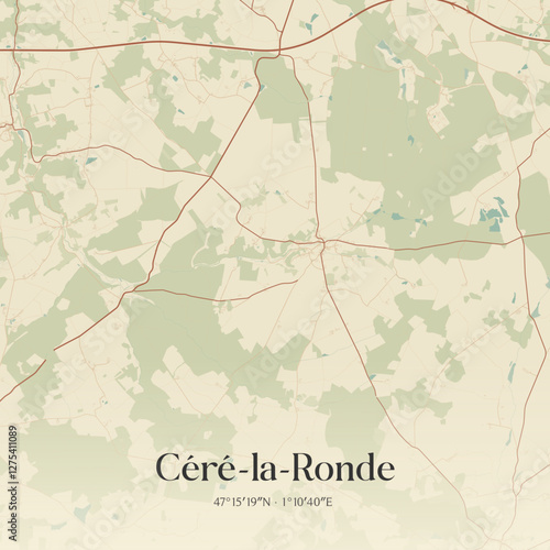 Vintage map of Céré-la-Ronde, France.