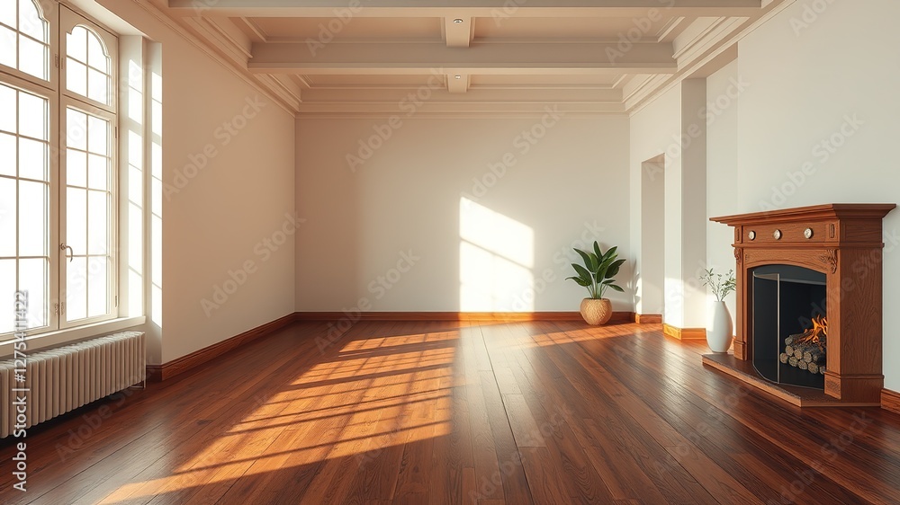 Fototapeta premium Empty Room 3D Rendering - Wooden Floor - Bright Interior Design