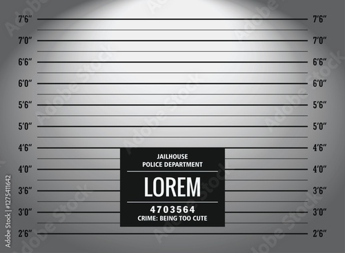 A mugshot, Police lineup or mugshot background for criminals with centimeter metric and chalk board with inches measurement