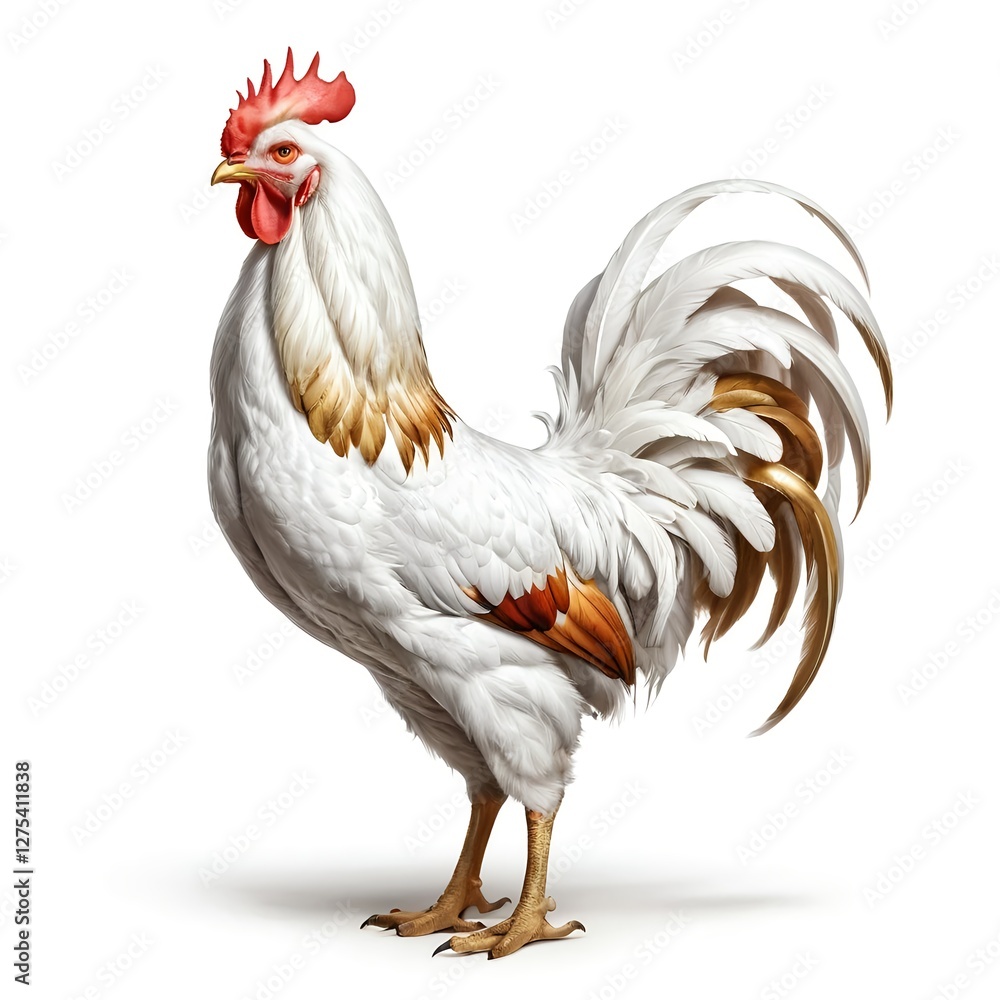 Fototapeta premium Majestic White Rooster with Golden Accents