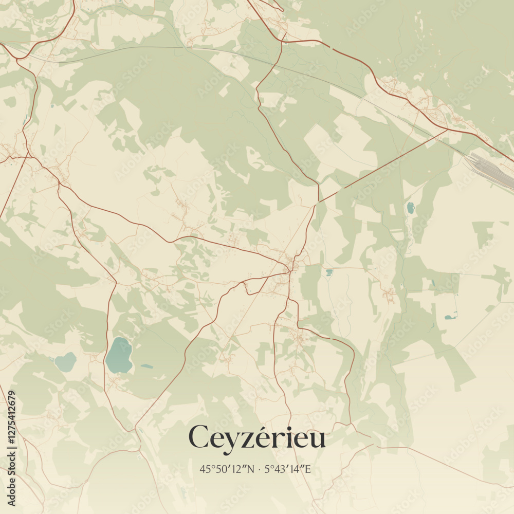Fototapeta premium Vintage map of Ceyzérieu, France.