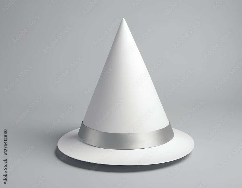 Fototapeta premium Minimalist White Cone Hat with Silver Band