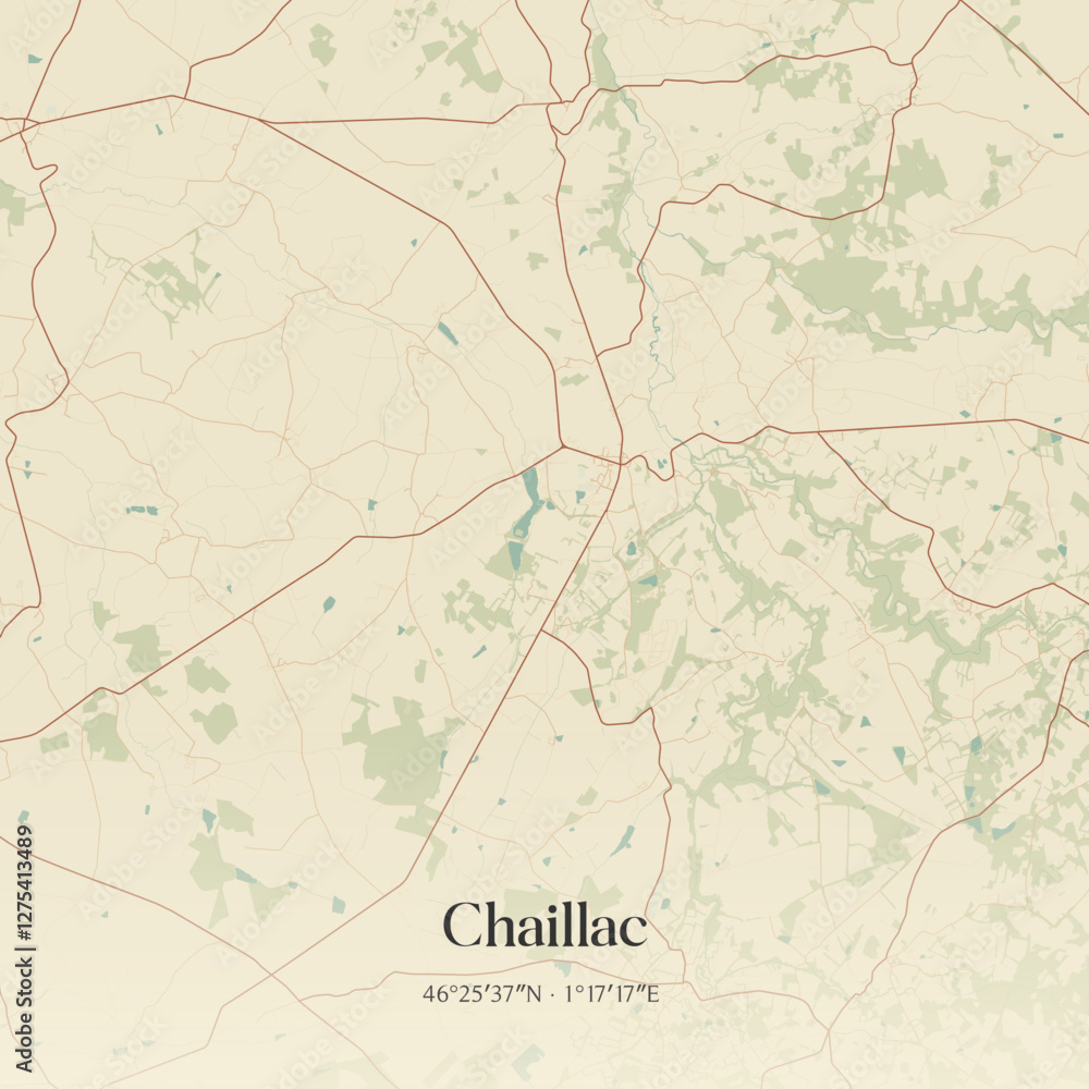 Fototapeta premium Vintage map of Chaillac, France.