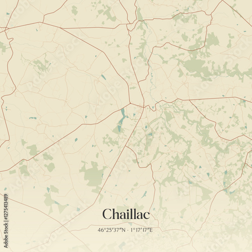 Vintage map of Chaillac, France.