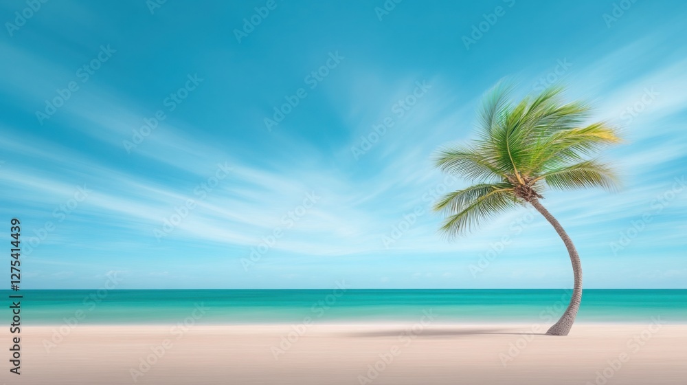 Obraz premium A professional, high-resolution photograph of a palm tree in the foreground