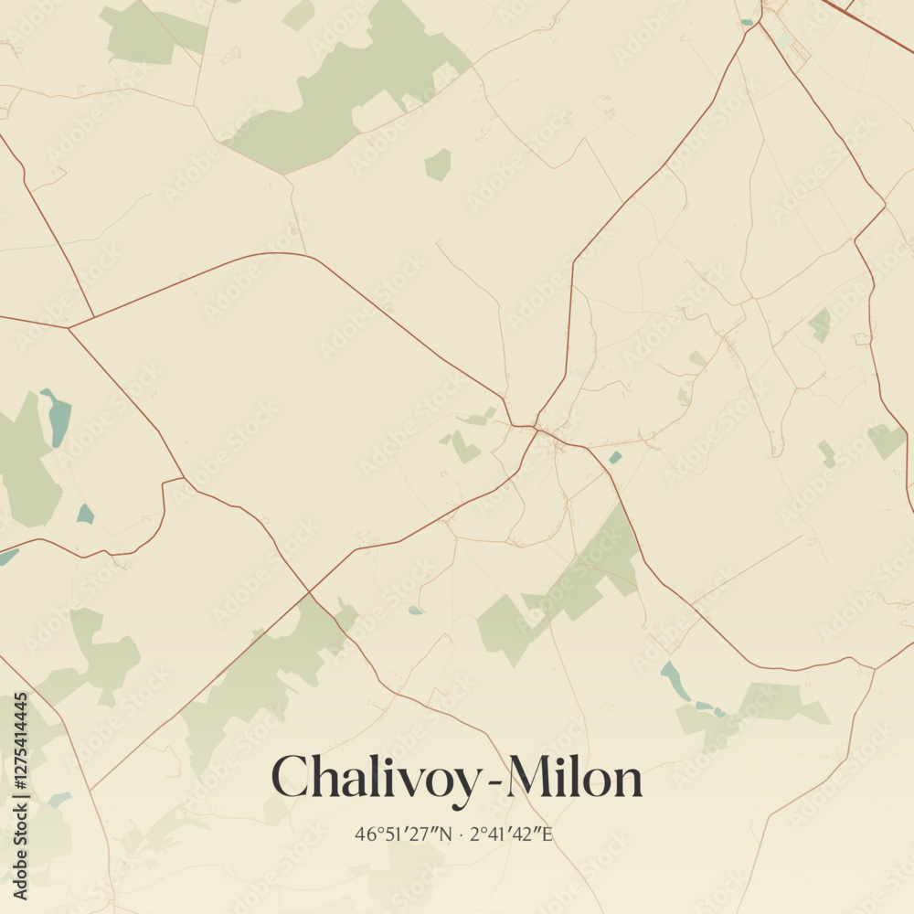 Fototapeta premium Vintage map of Chalivoy-Milon, France.