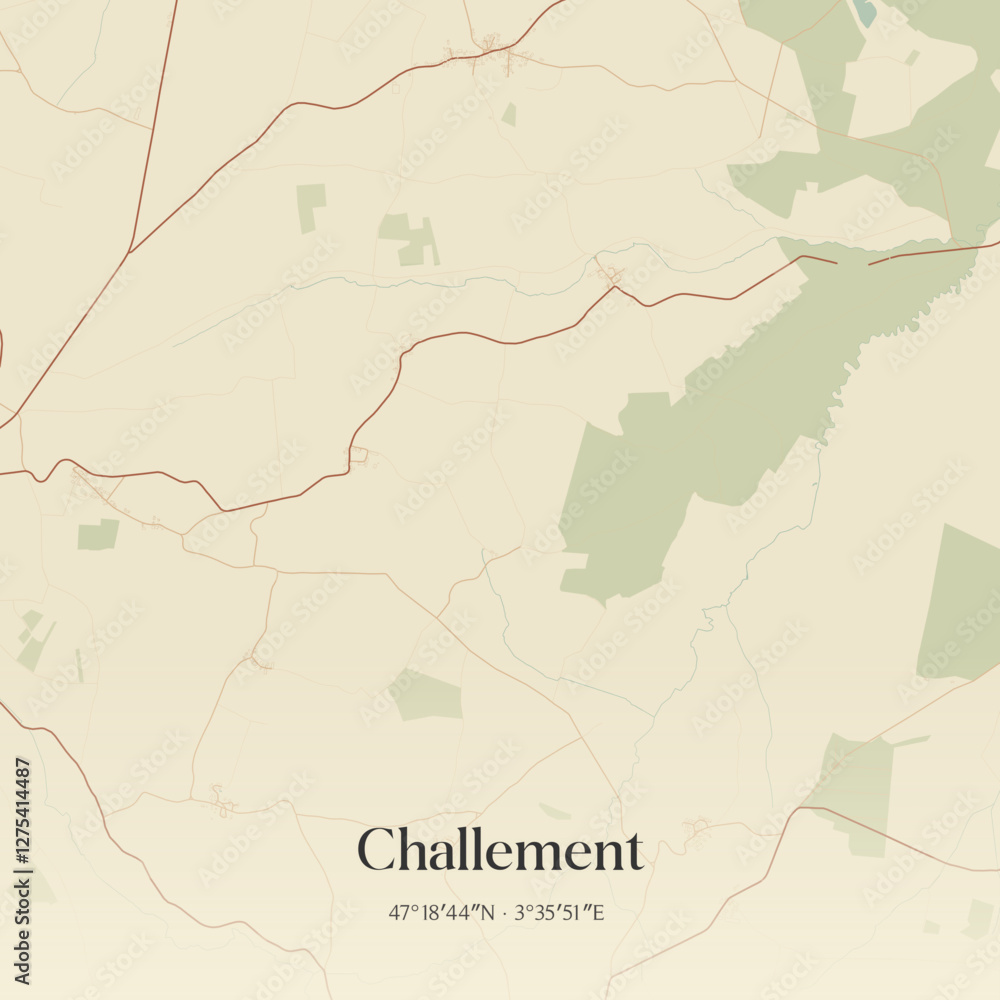Fototapeta premium Vintage map of Challement, France.