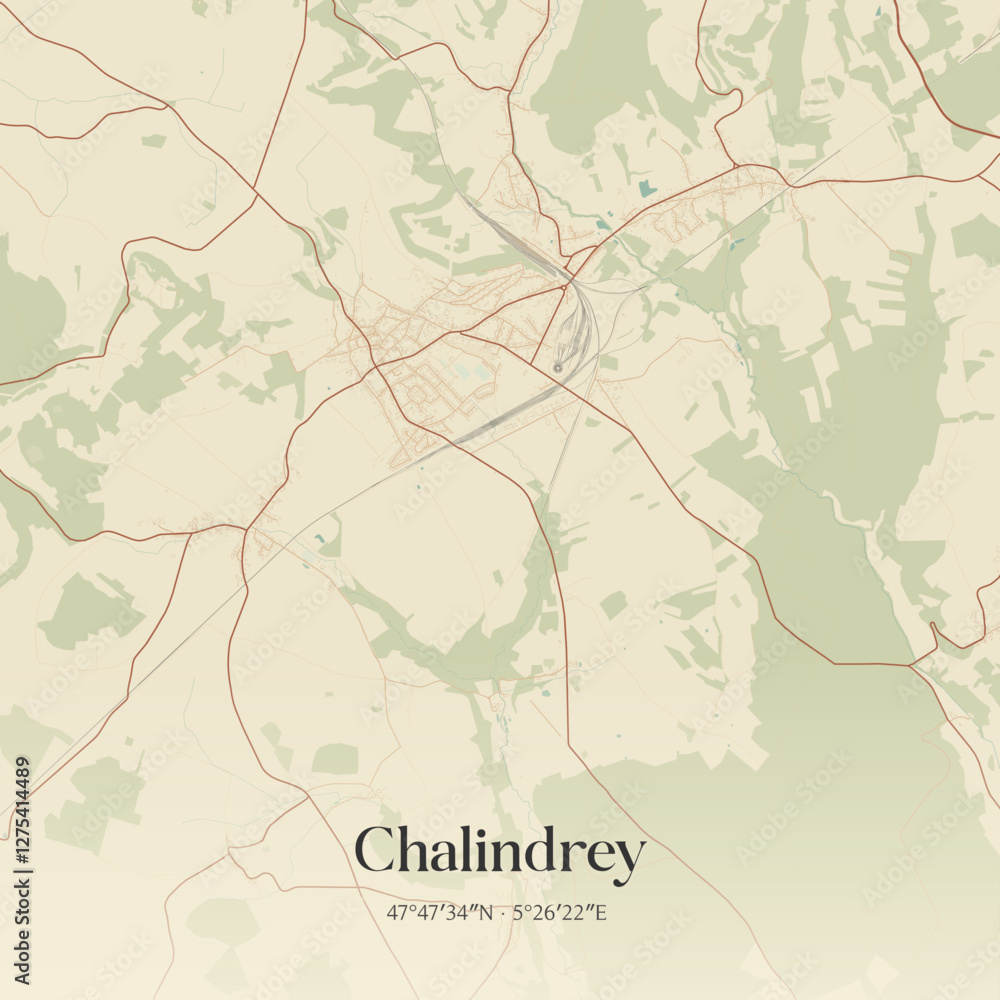 Fototapeta premium Vintage map of Chalindrey, France.