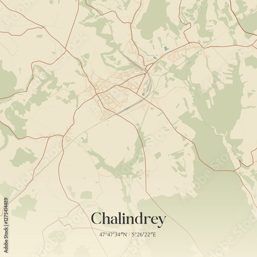 Vintage map of Chalindrey, France.