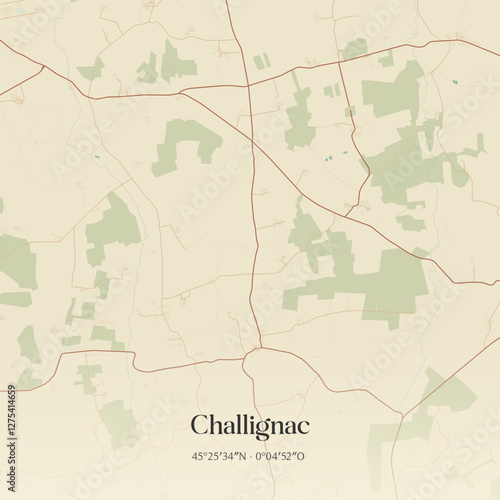 Vintage map of Challignac, France.