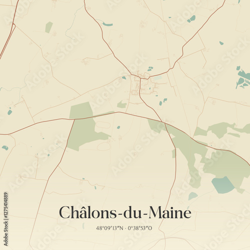 Vintage map of Châlons-du-Maine, France.