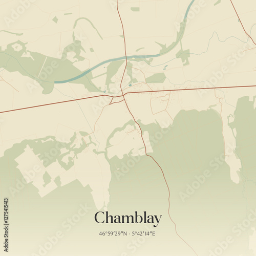 Vintage map of Chamblay, France.