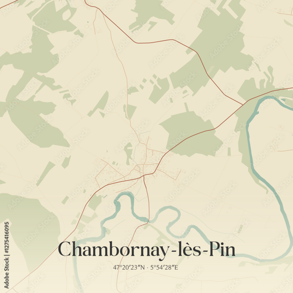 Fototapeta premium Vintage map of Chambornay-lès-Pin, France.