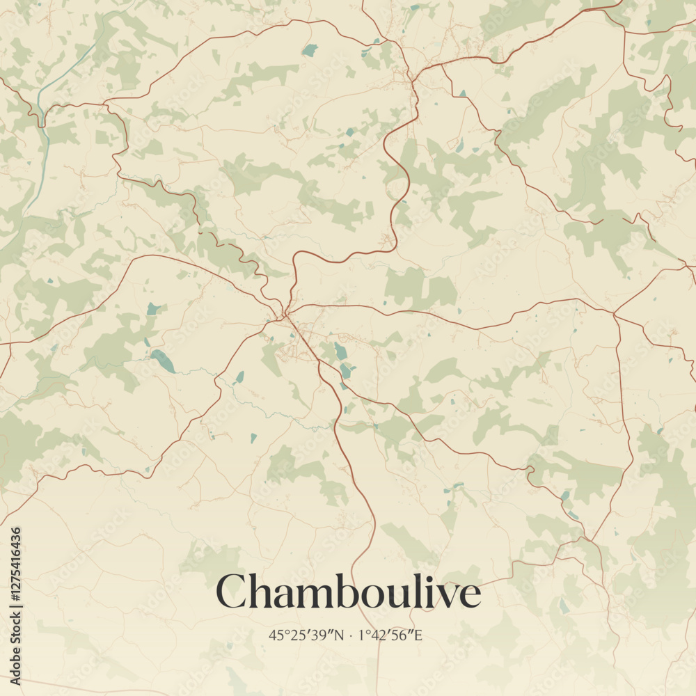 Fototapeta premium Vintage map of Chamboulive, France.