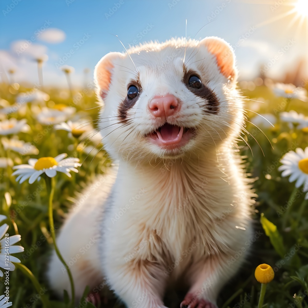 Happy Ferret in a Field of Daisies Happy Ferret in a Field of Daisies