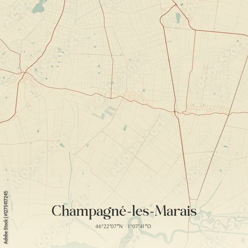 Vintage map of Champagné-les-Marais, France.