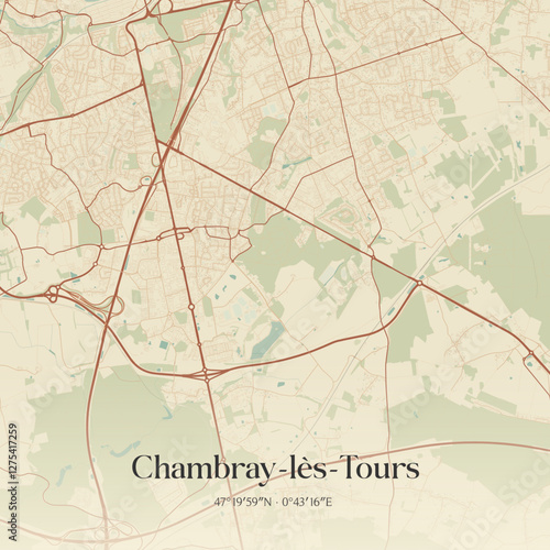Vintage map of Chambray-lès-Tours, France.