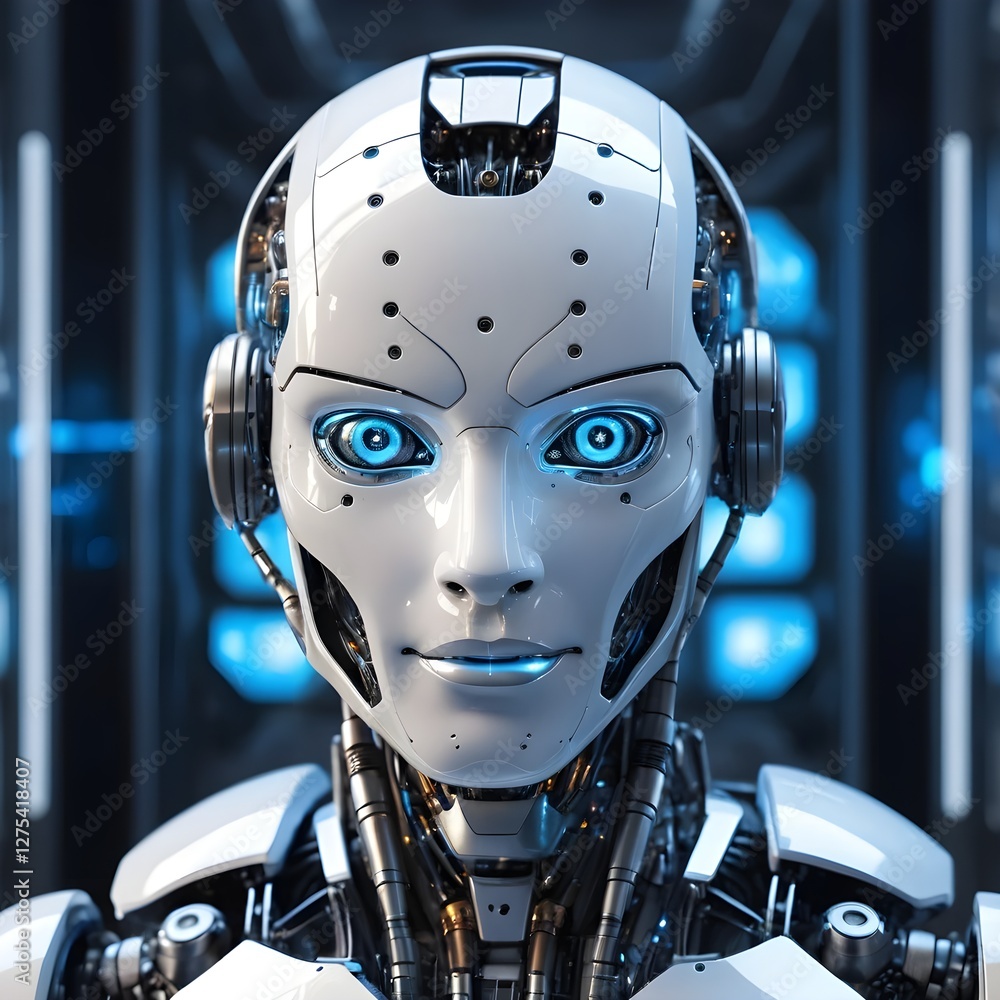 Fototapeta premium Female Robot Portrait AI, Artificial Intelligence, Future Technology