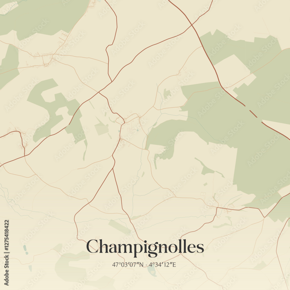 Fototapeta premium Vintage map of Champignolles, France.
